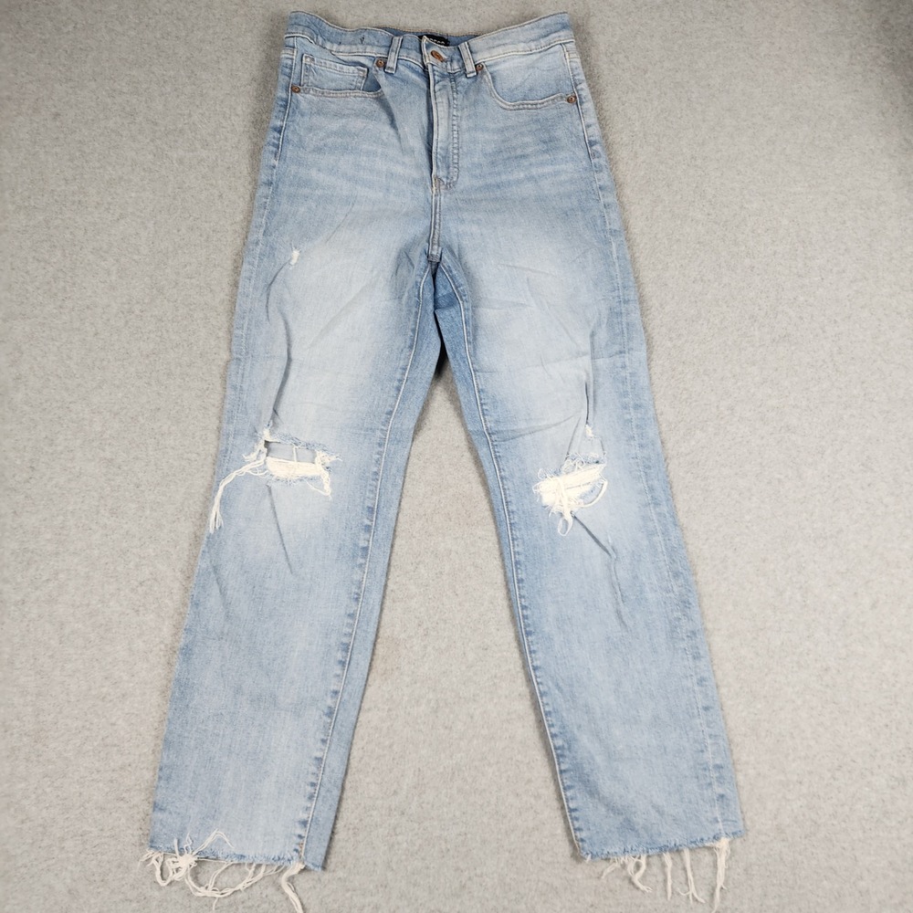 Express Curvy Mom Jeans Womens 4 Blue Cotton Super High Rise Distressed Raw Hem